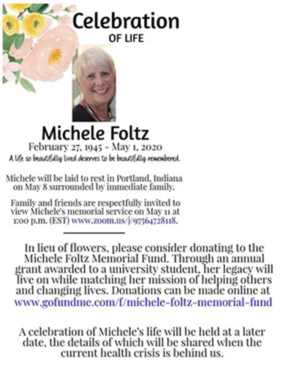 Celebration of Life Michelle Brenniman